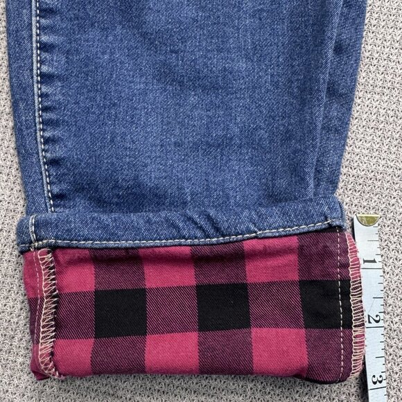 M Jeans By Maurices Womens Size M Reg Blue Denim Jeans Red Plaid Cuff Med Wash - Picture 13 of 15